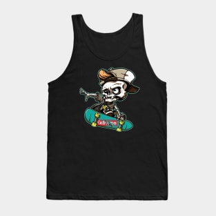 Gift for a Skateboarder, Skateboarding Skeleton, Hand-Drawn Style Tank Top